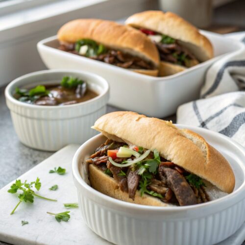 Delicious Crockpot French Dip Sandwiches served fresh