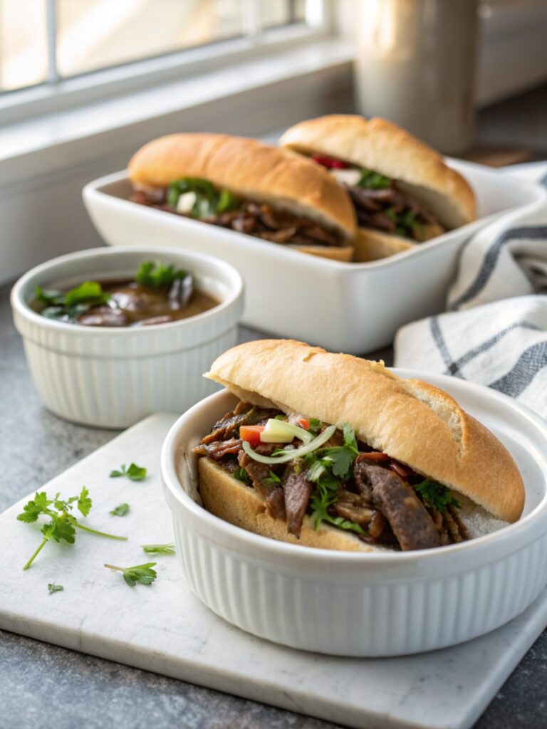 Delicious Crockpot French Dip Sandwiches served fresh