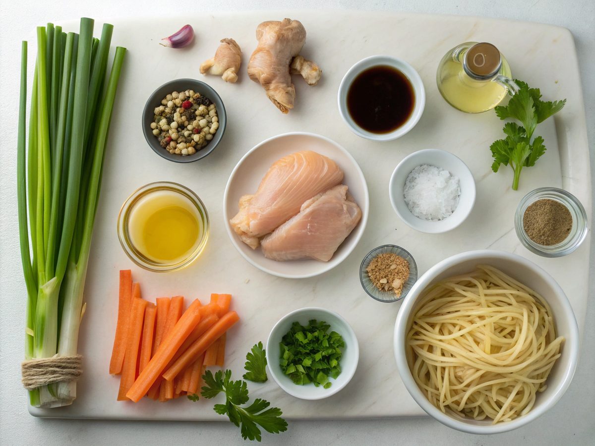 Ingredients for making Ginger Garlic Chicken Noodle Soup