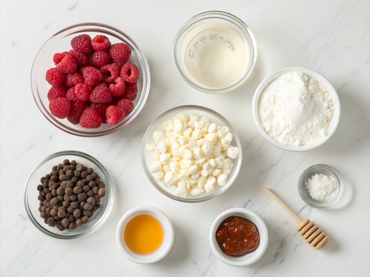 Ingredients for making White Chocolate Raspberry Protein Ice Cream