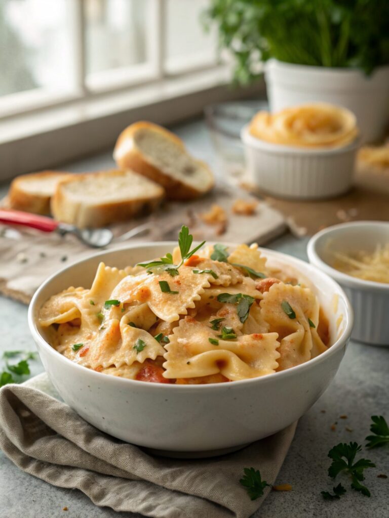 SEO-friendly alt text describing the featured image, including Cajun Alfredo Bowties
