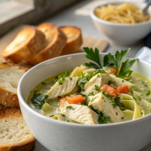 A beautifully plated creamy herb chicken dinner showcasing the delicious cream sauce and herbs.