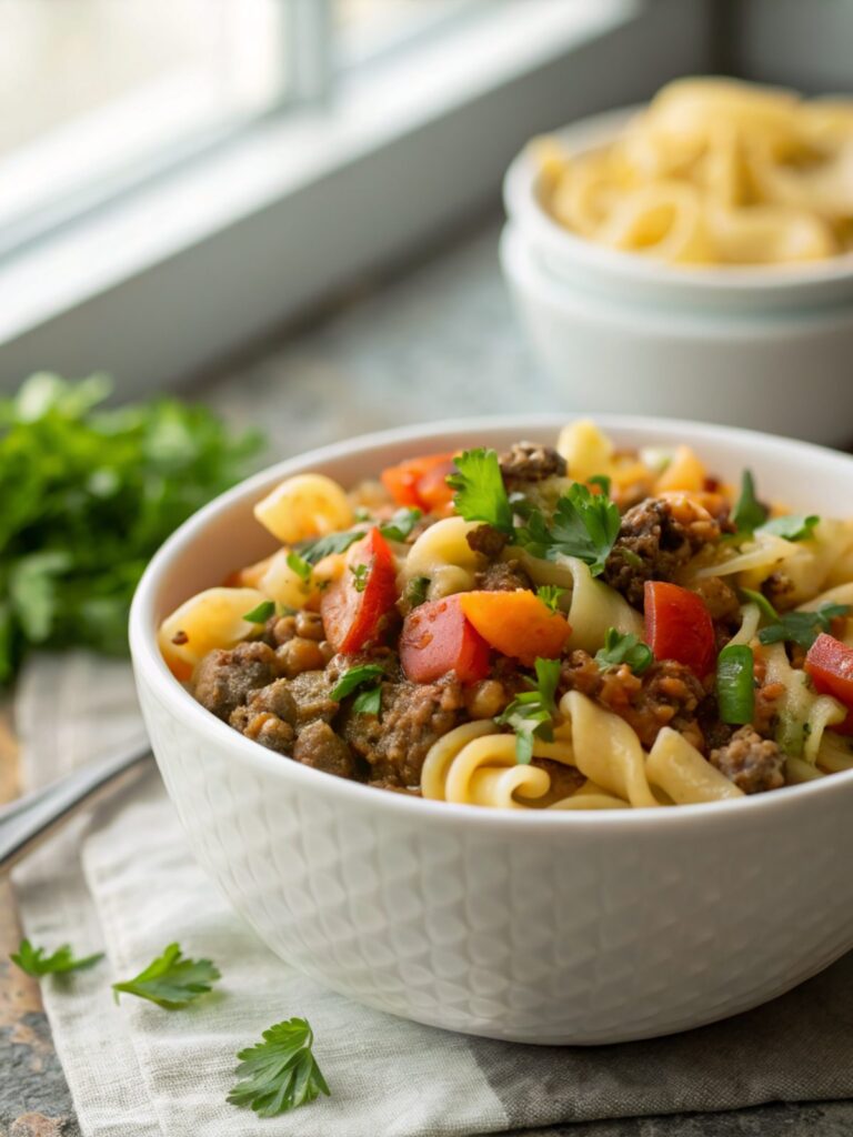 Creamy and savory image of our Ground Beef Hamburger Helper, a comforting meal