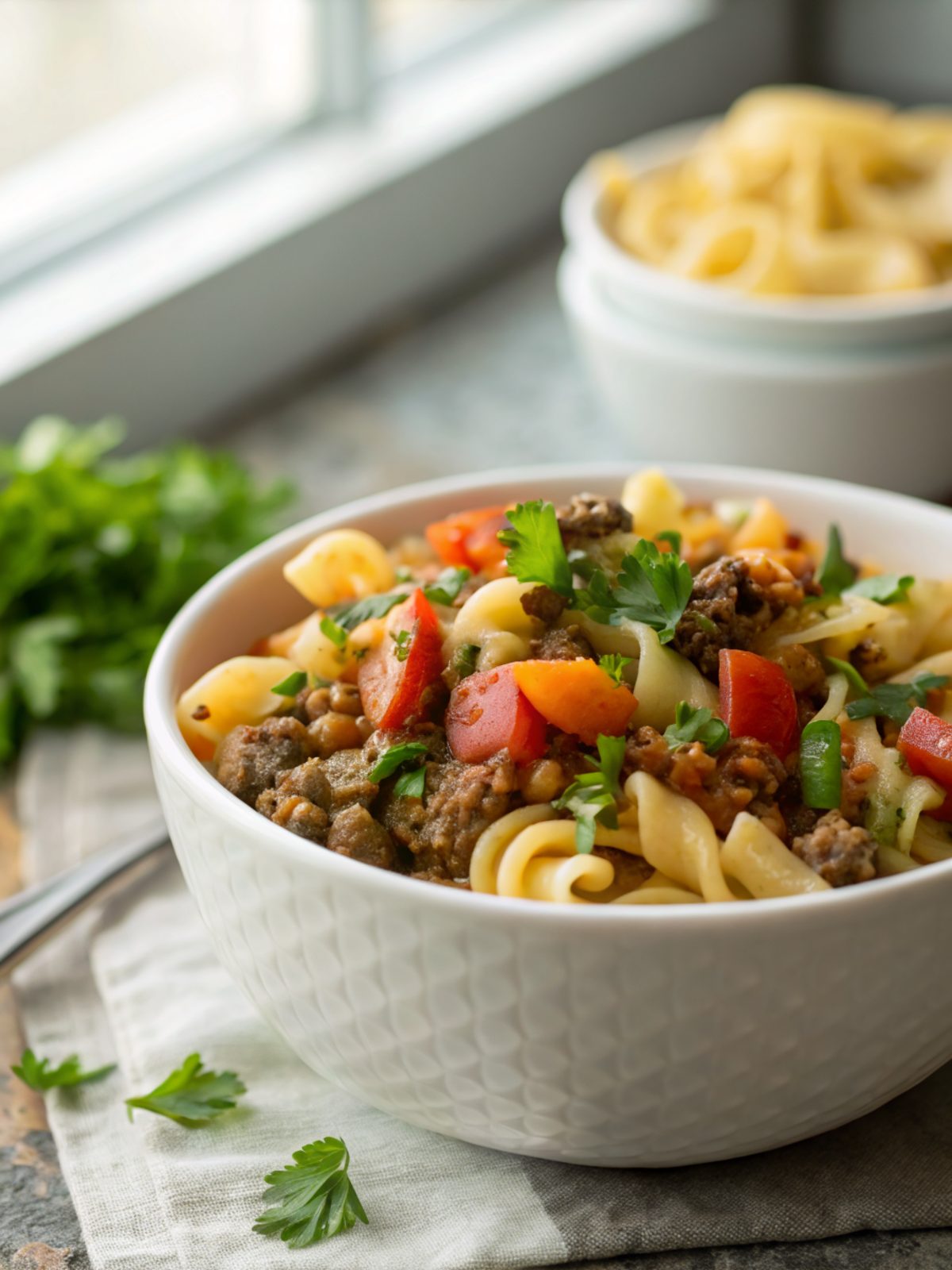 Creamy and savory image of our Ground Beef Hamburger Helper, a comforting meal