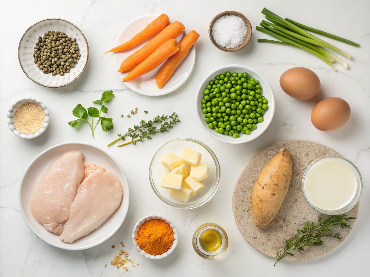 Image displaying the ingredients for homemade chicken pot pie