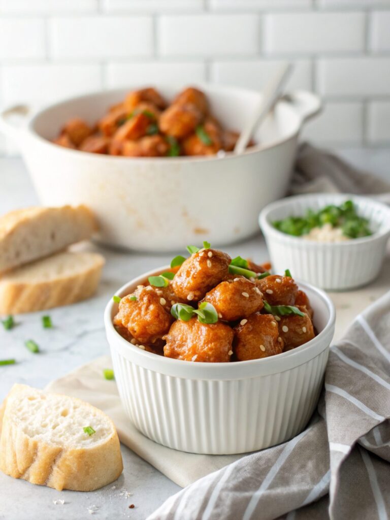Close-up of exquisite honey garlic chicken bites, freshly made