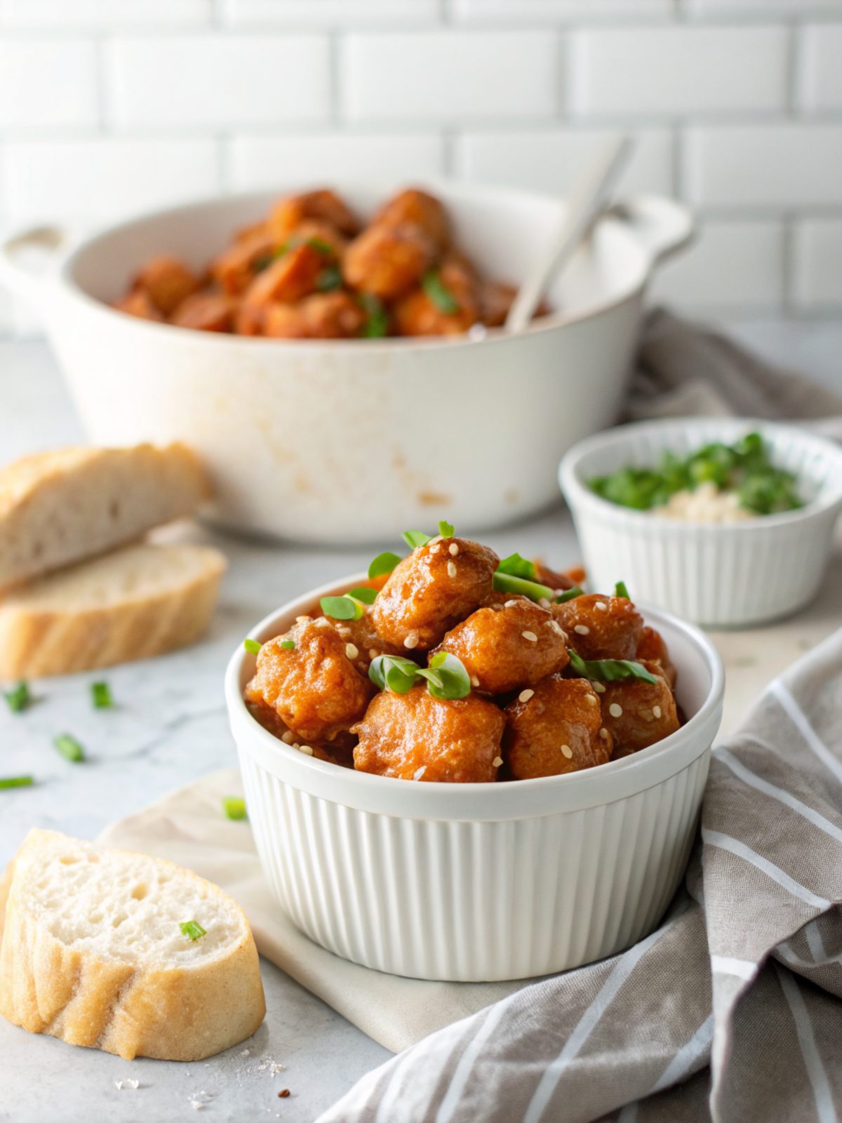 Close-up of exquisite honey garlic chicken bites, freshly made