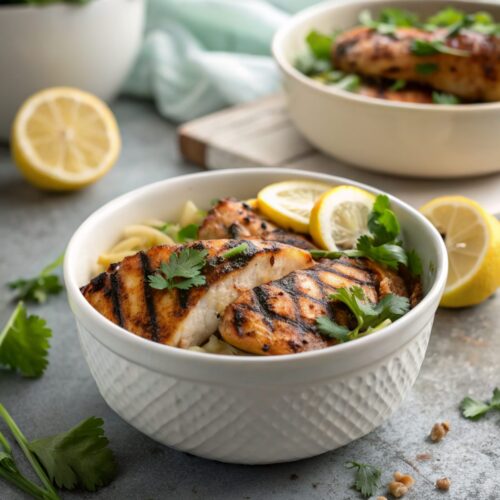Delicious Lemon Chili Grilled Chicken served with fresh garnishes