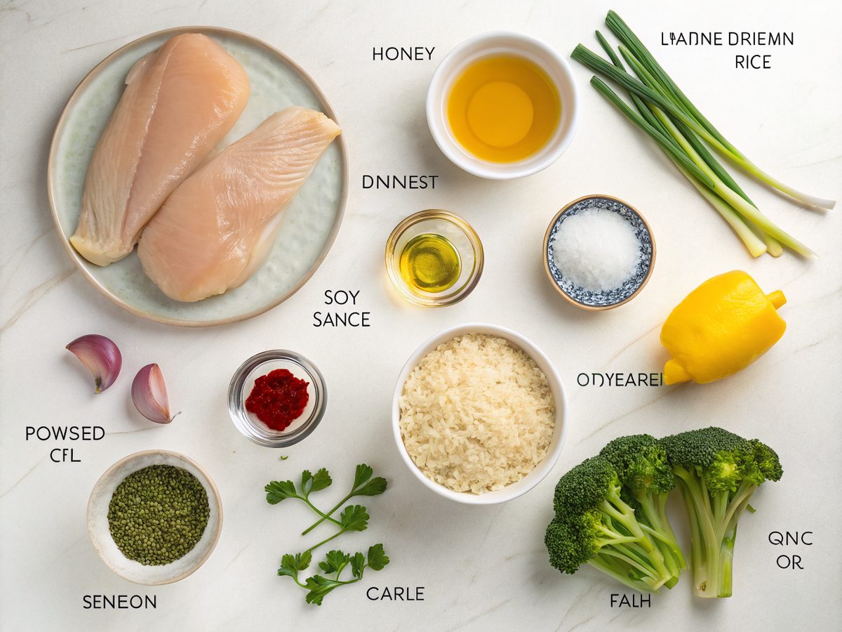 Ingredients needed for honey mustard chicken rice bowl recipe